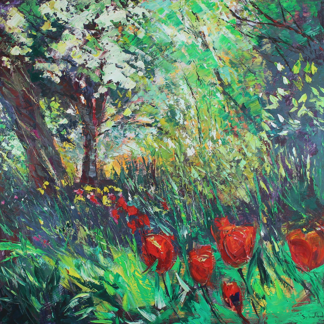 Tulipaner og skog av Sylvia Paul