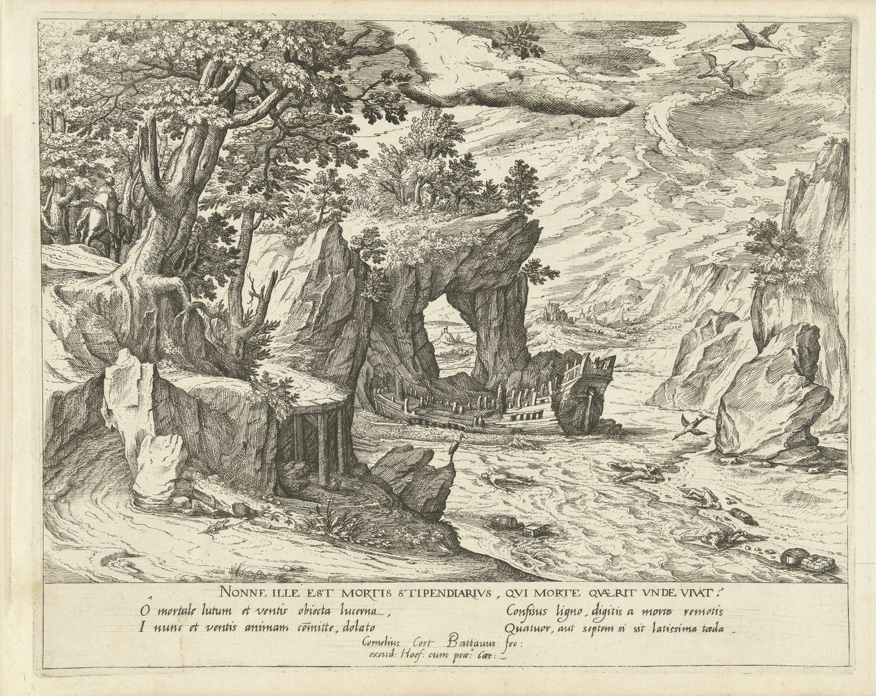 skipsvrak Allegoriske landskap (serietittel) av Symon Novelanus (attributed to)
