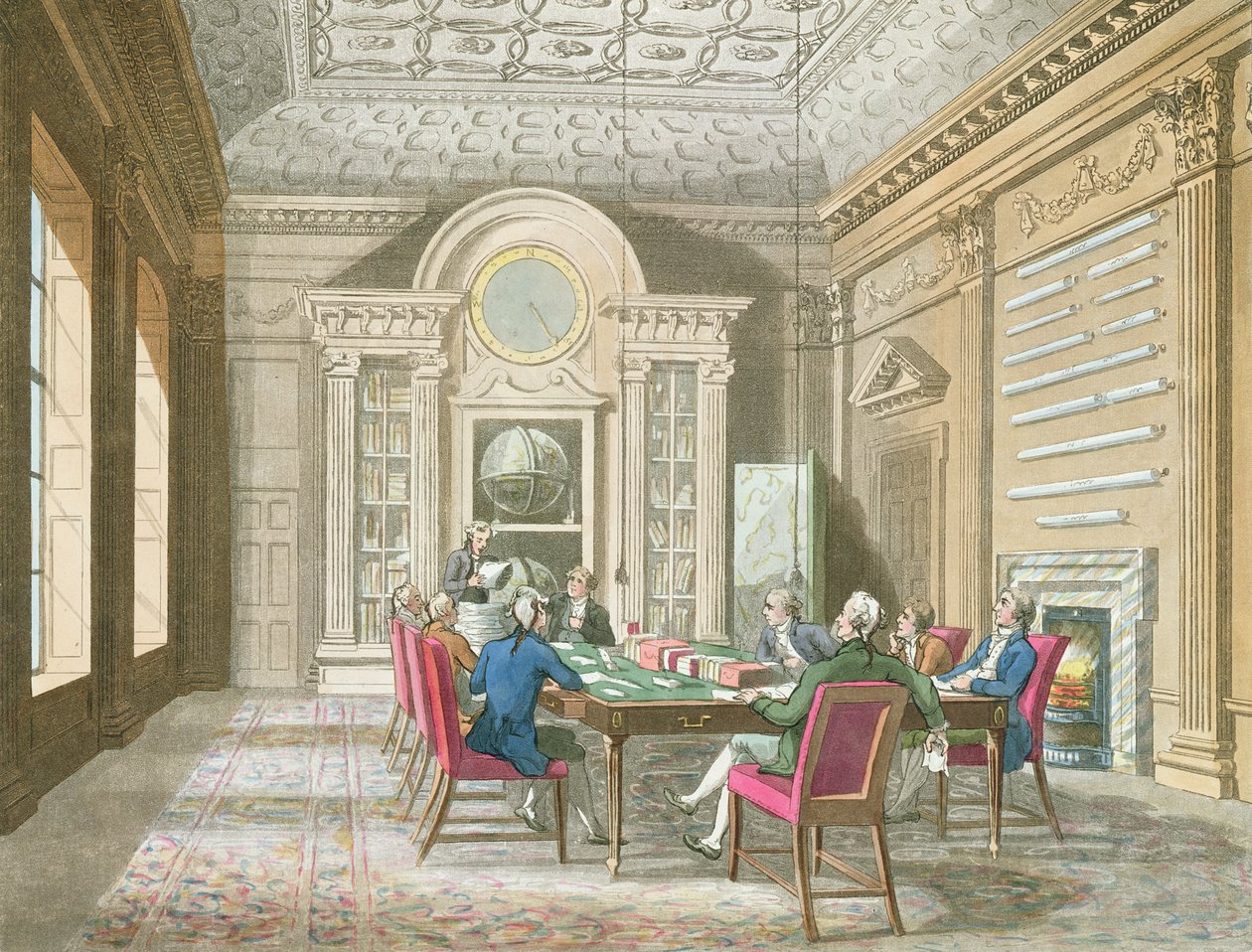 Board Room of The Admiralty, 1808 (fargegravering) av Pugin and Rowlandson