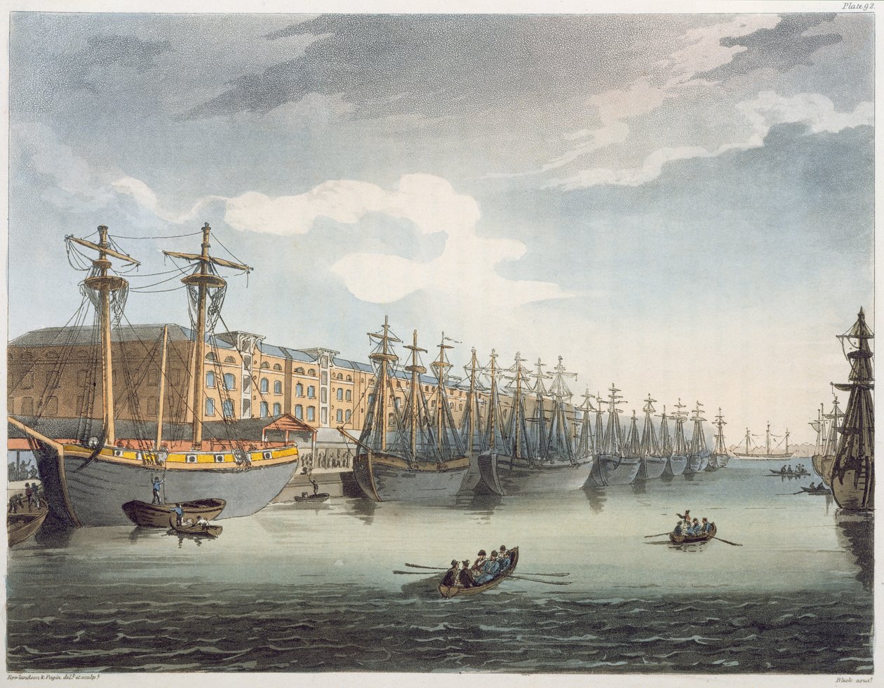 West India Docks, 1809 av Pugin and Rowlandson