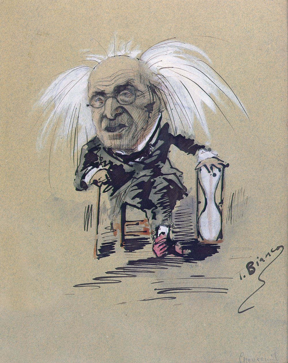 Karikatur av Michel-Eugene Chevreul (1786-1889) ca. 1885-89 (penn og blekk og gouache på papir) av T. Bianco