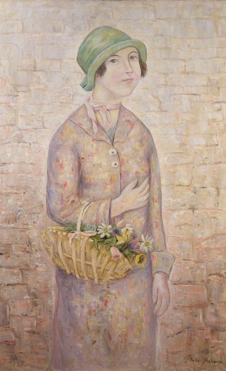 En jente med en kurv med blomster av Tadeusz Makowski