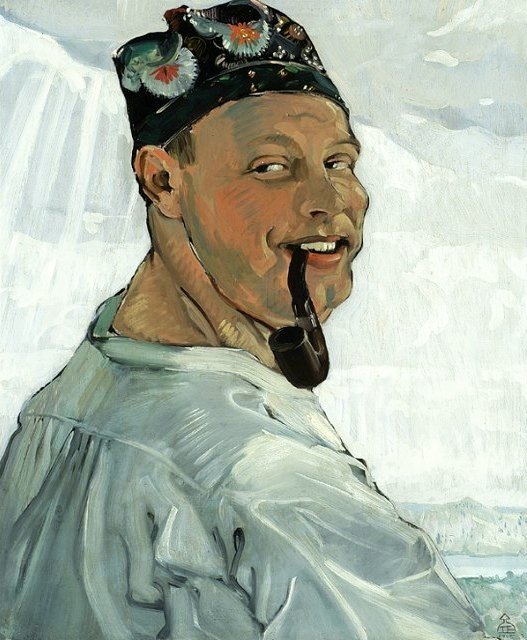 Selvportrett med rør. av Tadeusz Pruszkowski