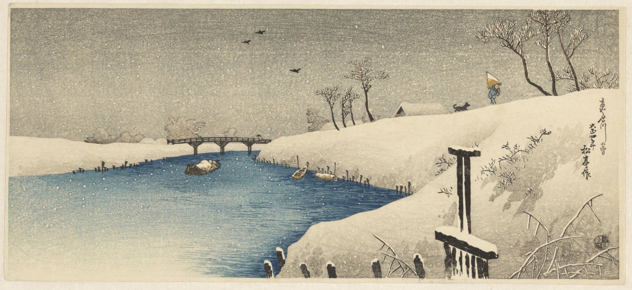 Snø på Ayase-elven av Takahashi Hiroaki