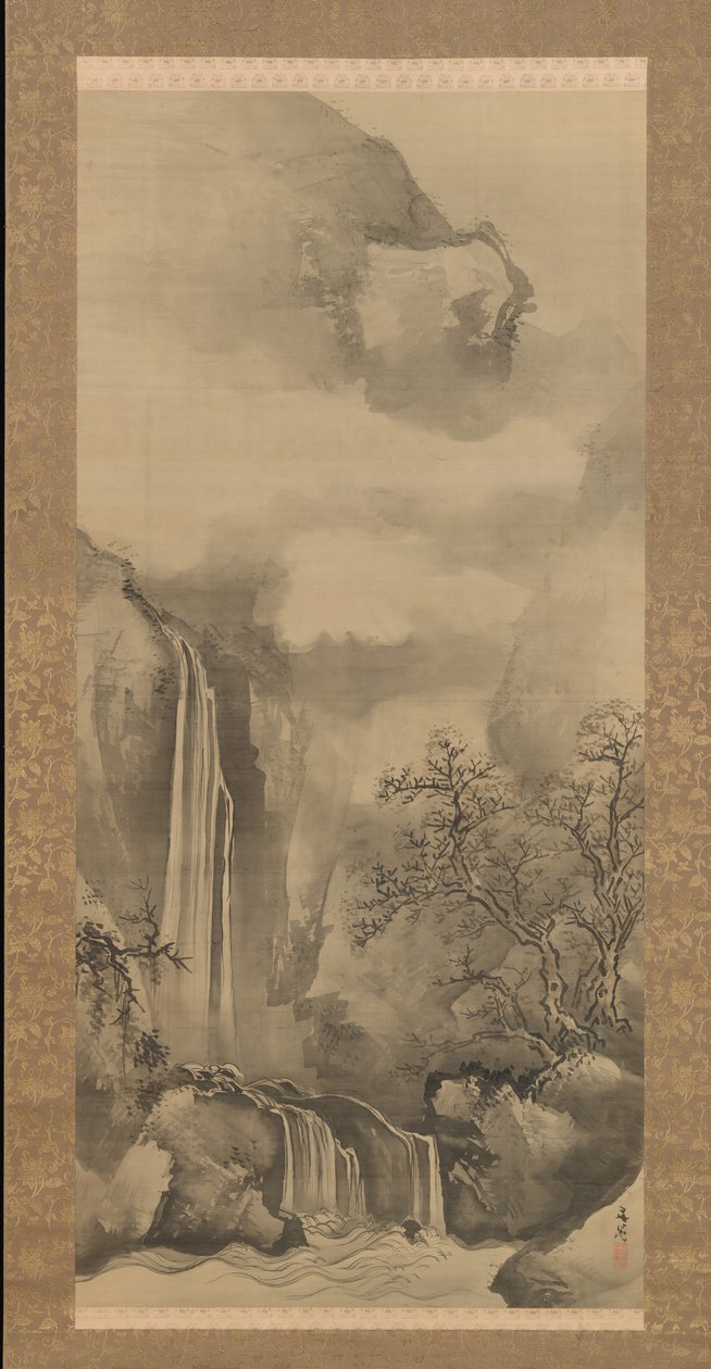 Landskap med foss, 1828. av Tani Buncho