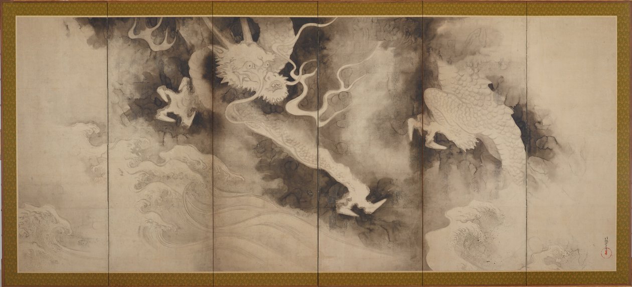 Dragons and Clouds, Edo Period (blekk og halvliters farge på papir) av Tawaraya Sotatsu