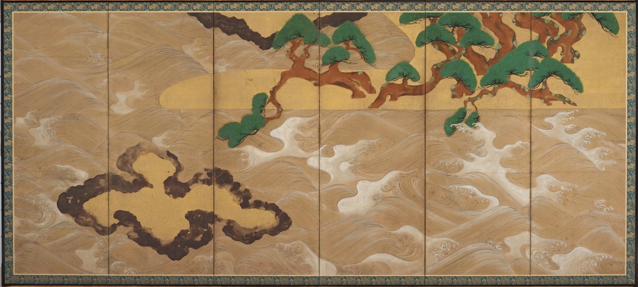 Bølger ved Matsushima, Edo-perioden (blekk, farge, gull og sølv på papir) av Tawaraya Sotatsu