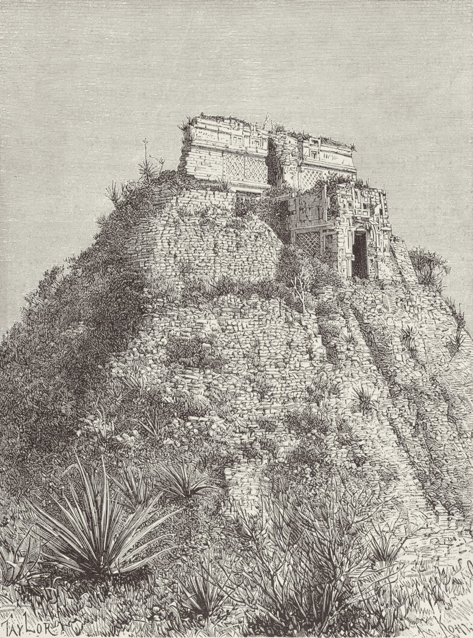 The Dwarfs House at Uxmal, fra The Ancient Cities of the New World, av Claude-Joseph-Desire Charnay, gravert av A. Kohl, pub. 1887 av Taylor after Taylor after
