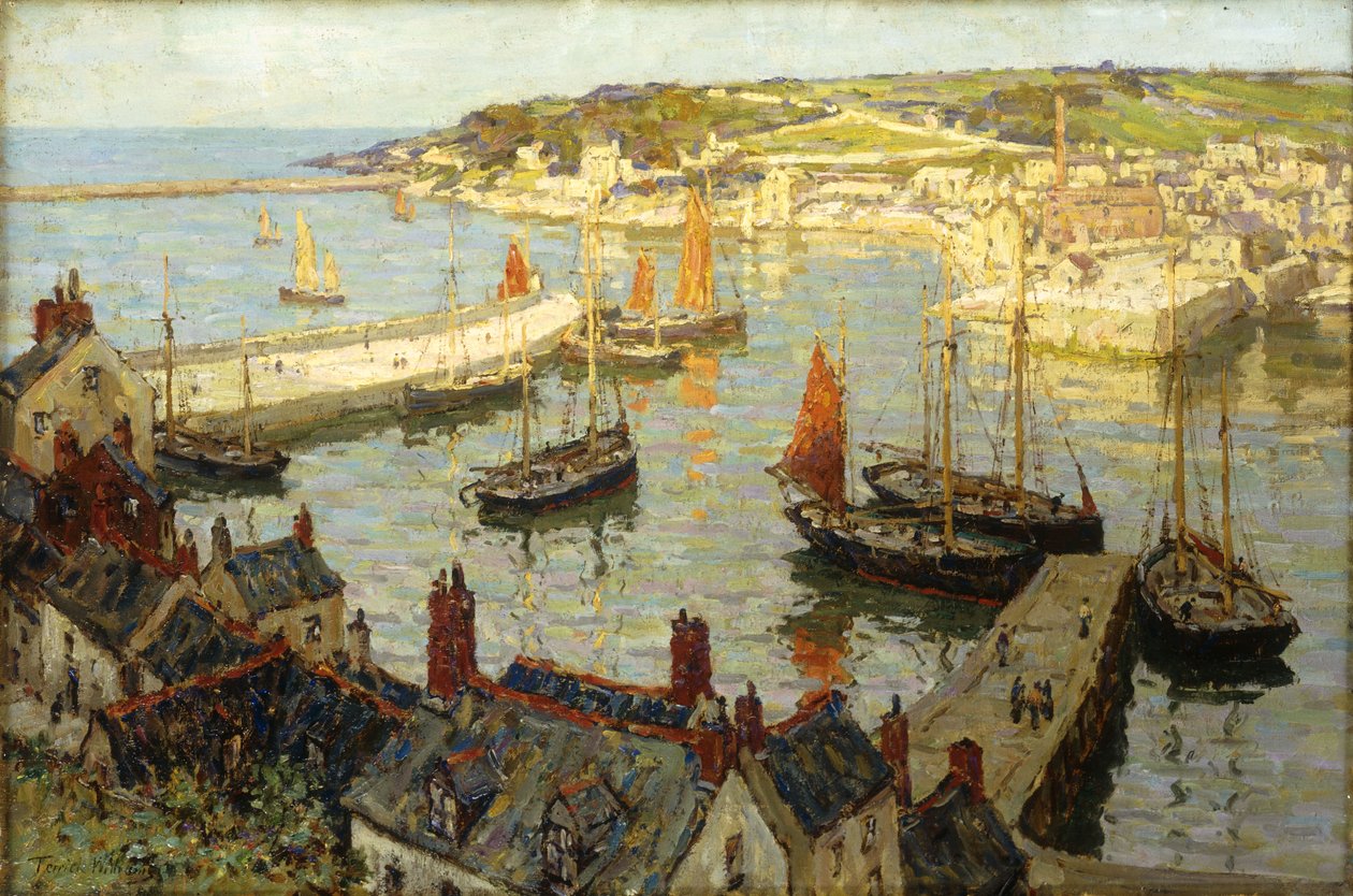 Brixham Harbor (olje på lerret) av Terrick Williams