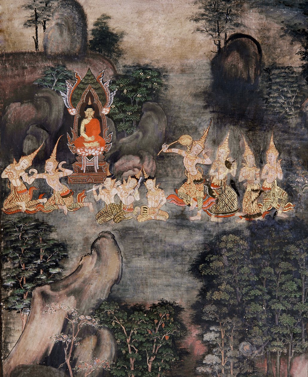 Buddhas fristelse (veggmaleri) av Thai School