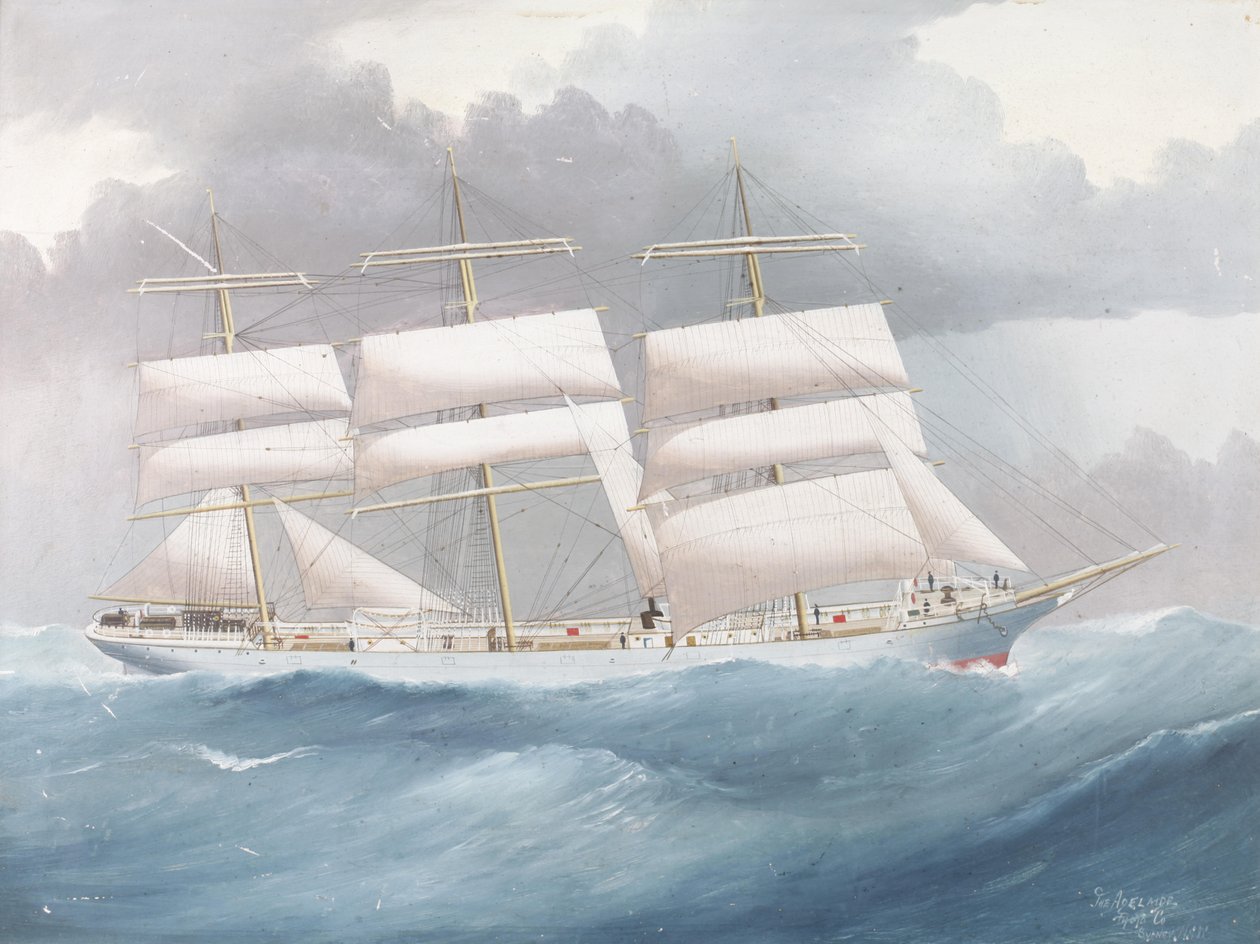 Det tre mastede skipet Brynymor til sjøs av The Adelaide Photo Co. Manner of Reginald Arthur Borstel