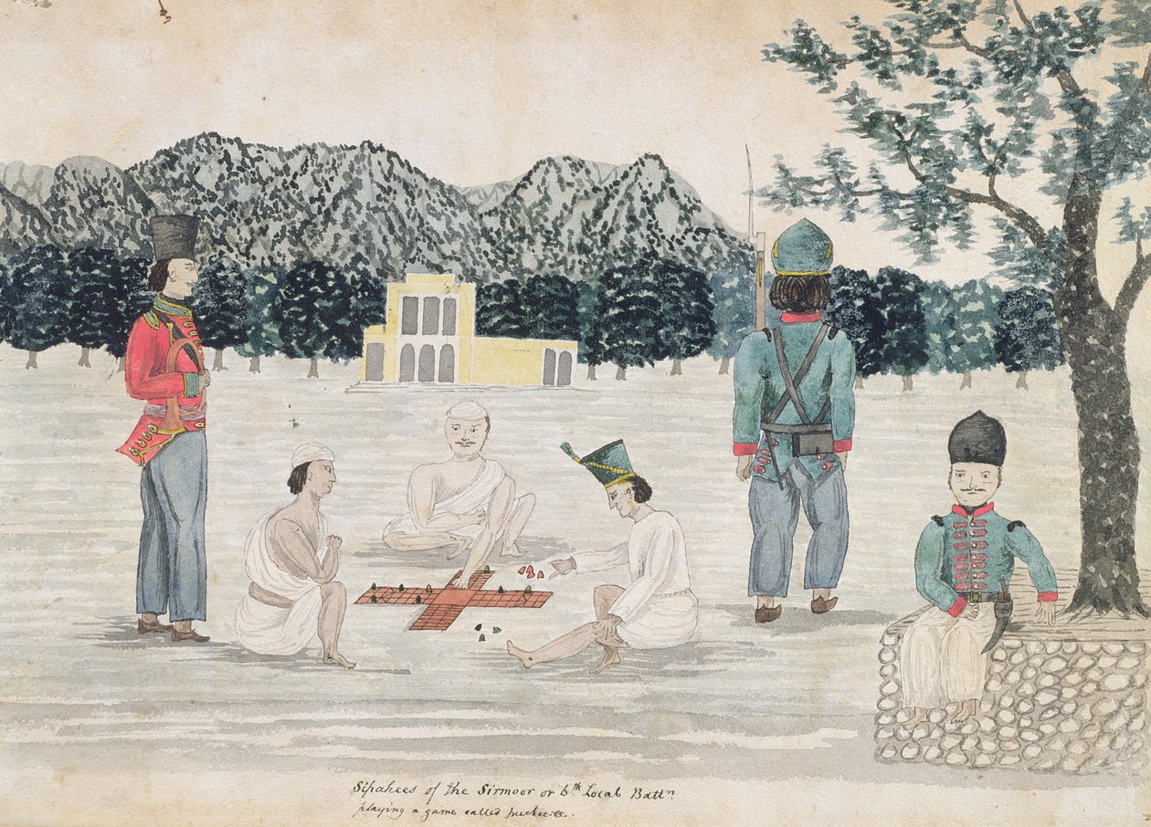 Skisse av Gurkha-livet ved Dehra Dun, ca. 1821 (wc på papir) av The Hon. Frederick Shore
