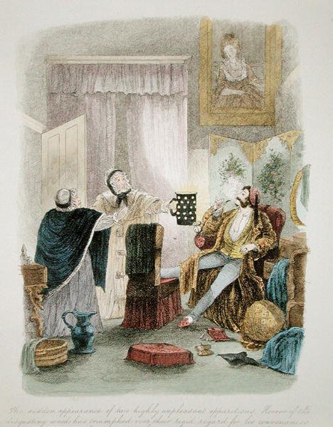 Illustrasjon fra Visitation of a London Exquisite to his Maiden Aunts in the Country, publisert 1859 (se også 193200, 203629-30) av Theo Theo