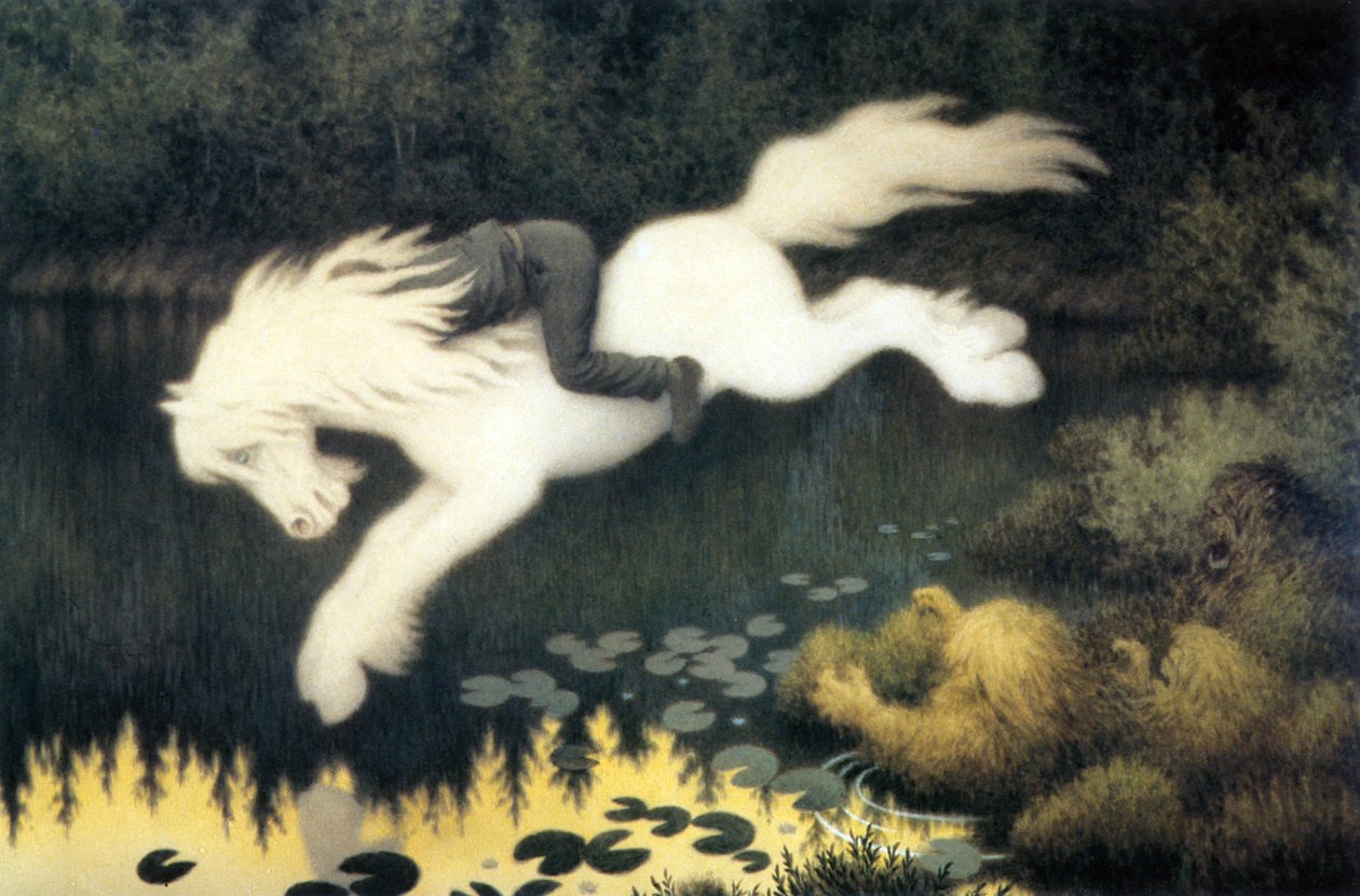 Gutt på hvit hest av Theodor Kittelsen