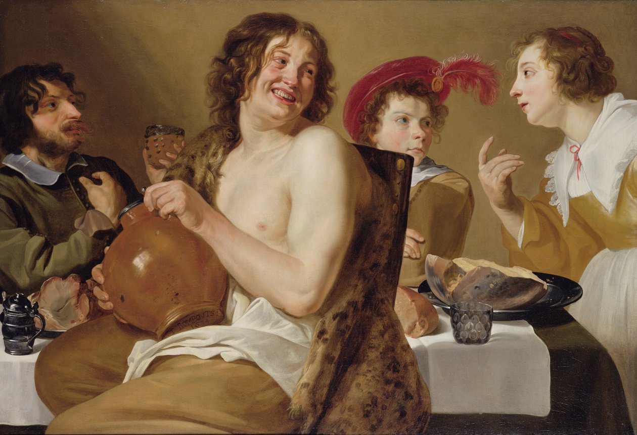 Figurer som spiser og drikker rundt et bord, 1634 av Theodor Rombouts