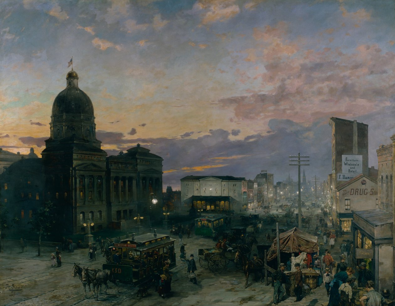 Washington Street, Indianapolis i skumringen av Theodor Groll