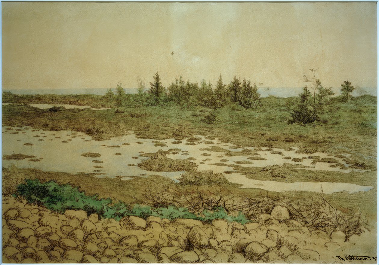 Rullende steiner, vann og busker av Theodor Kittelsen