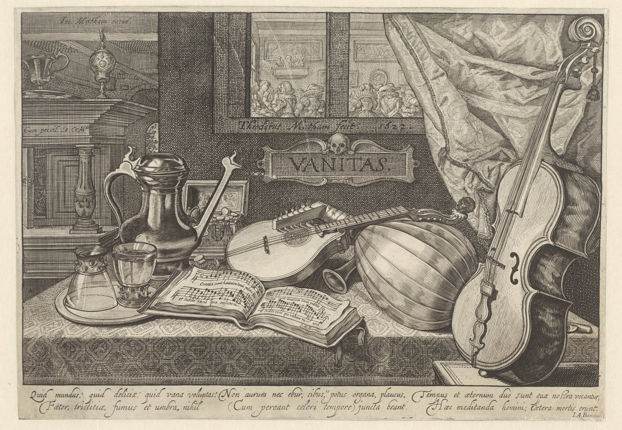 Vanitas stilleben med musikkinstrumenter av Theodor Matham