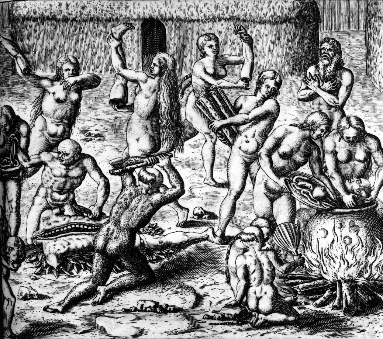 Scene for kannibalisme av Theodor de Bry