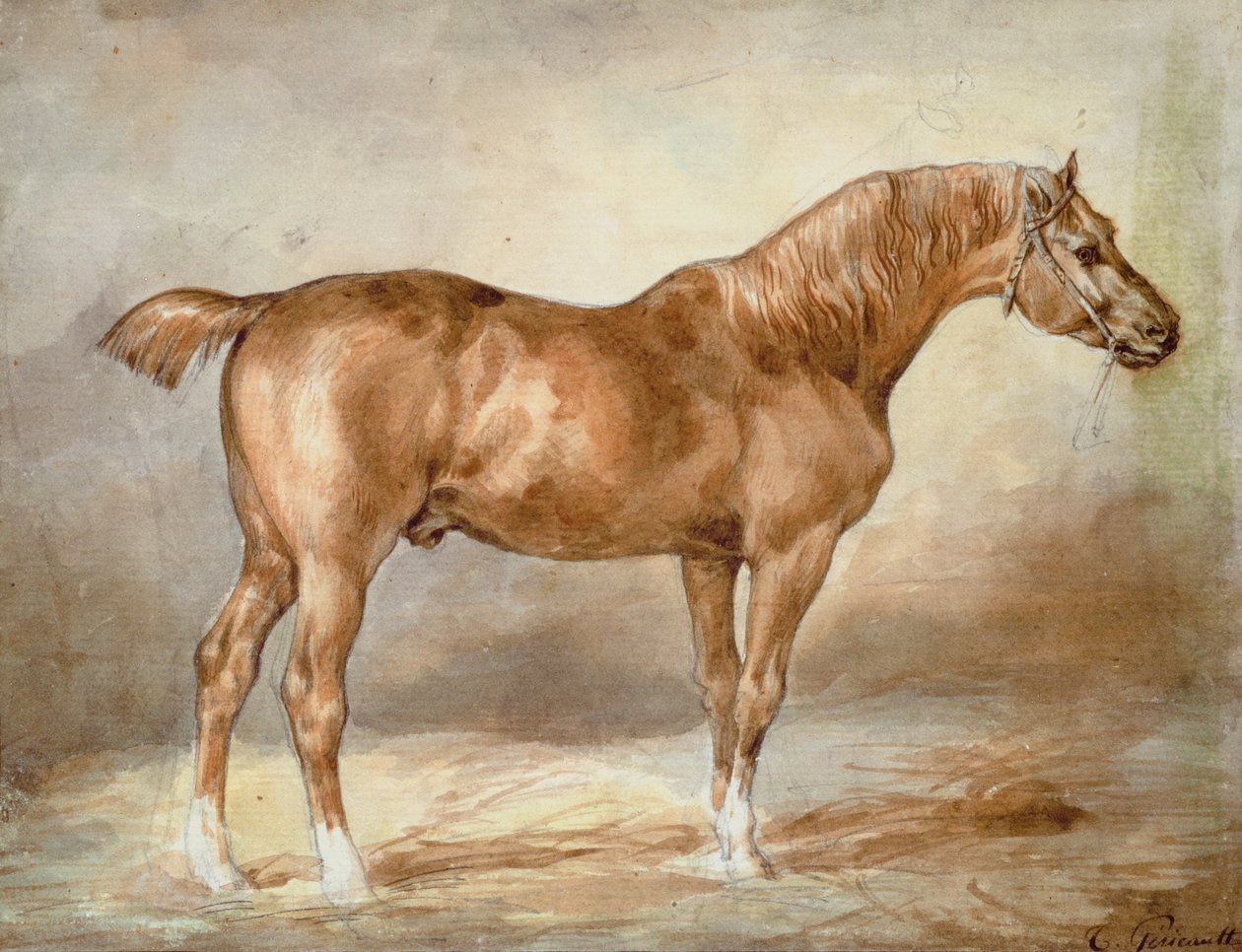 En forankret kastanjehest av Theodore Gericault