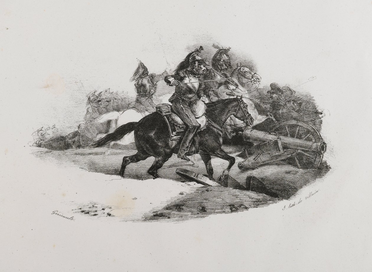 Cuirassiers lader et artilleribatteri, 1823 av Theodore Gericault