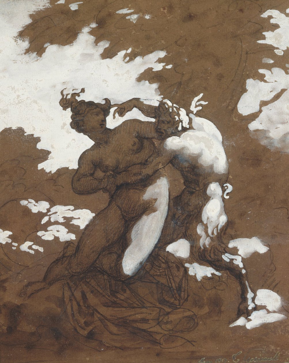 Satyr og nymfe av Theodore Gericault