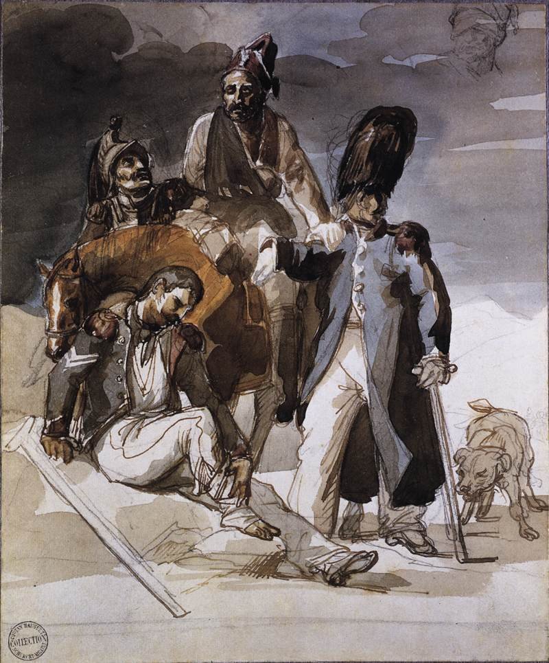 Sårede soldater trekker seg tilbake fra Russland av Theodore Gericault