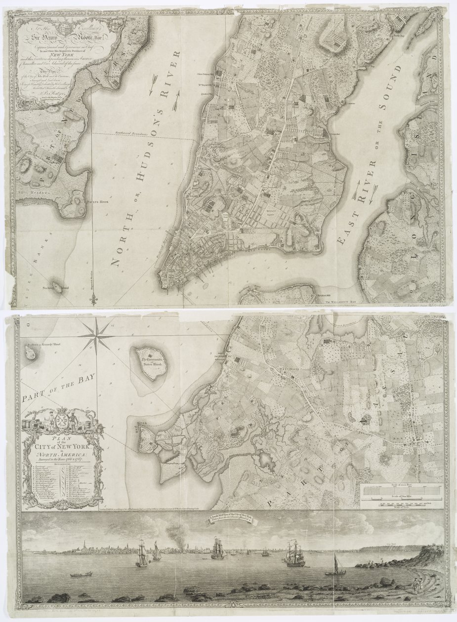 Plan over byen New York i Nord-Amerika kartlagt i årene 1766 og 1767 publisert i Faden