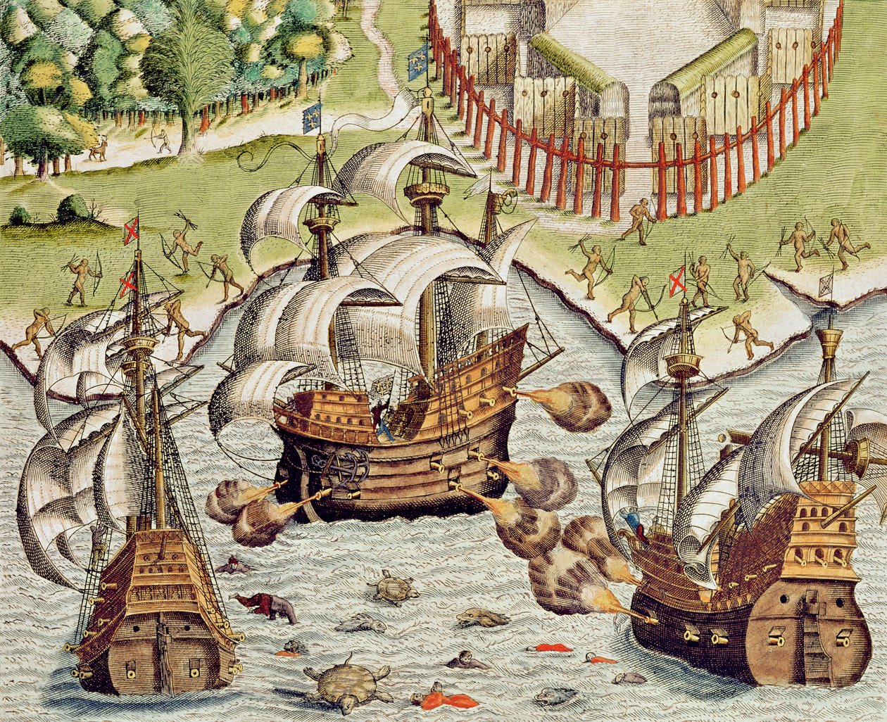Sjøslag mellom portugiserne og franskmennene i havet utenfor Potigaran-territoriene, fra 
