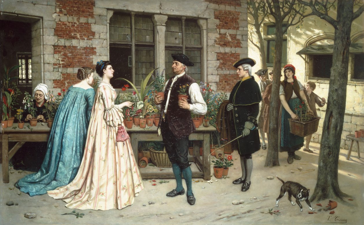 Blomsterselgeren (olje på panel) av Theodore Ceriez