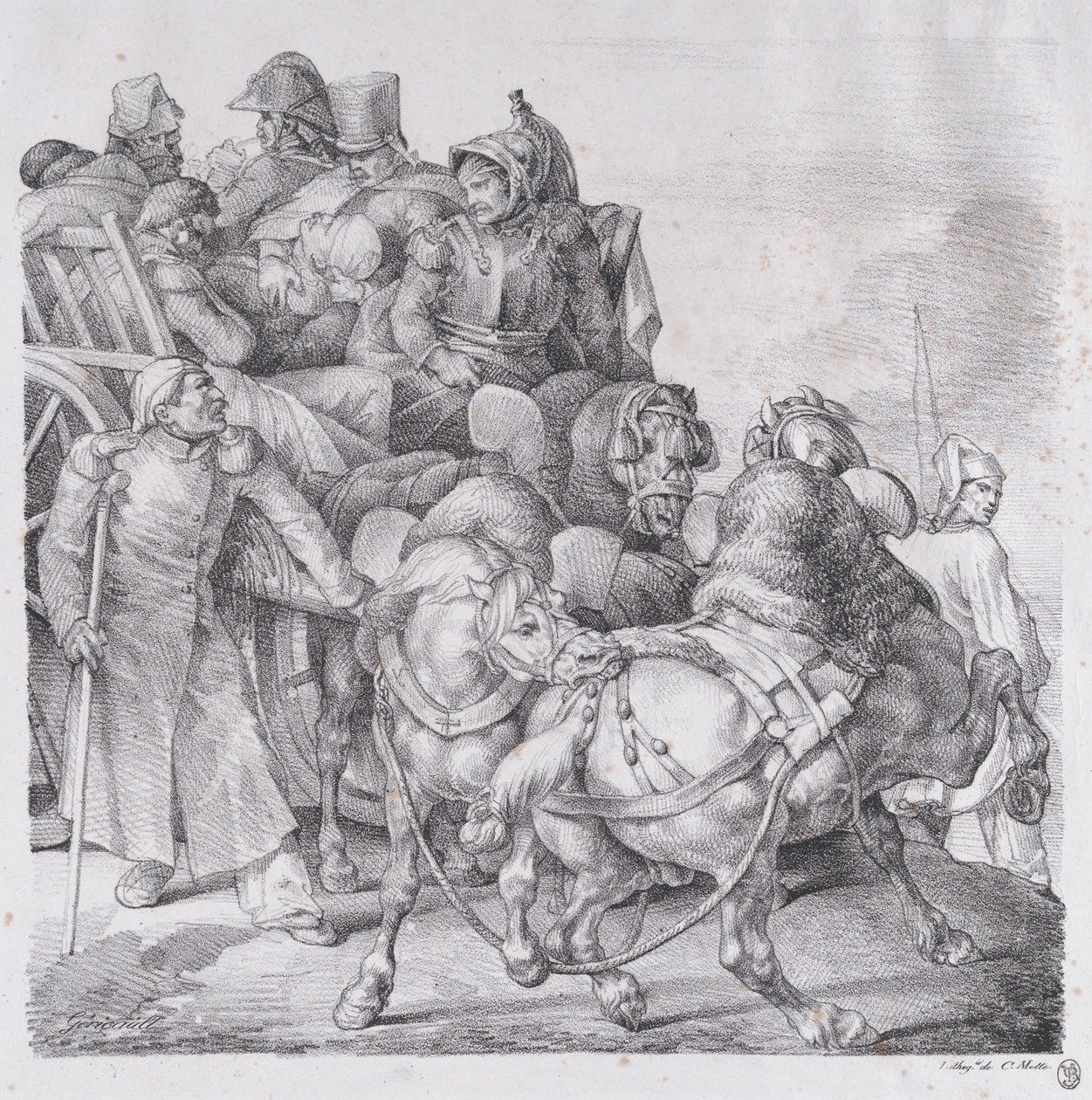 Vogn lastet med sårede soldater, 1818. av Theodore Gericault