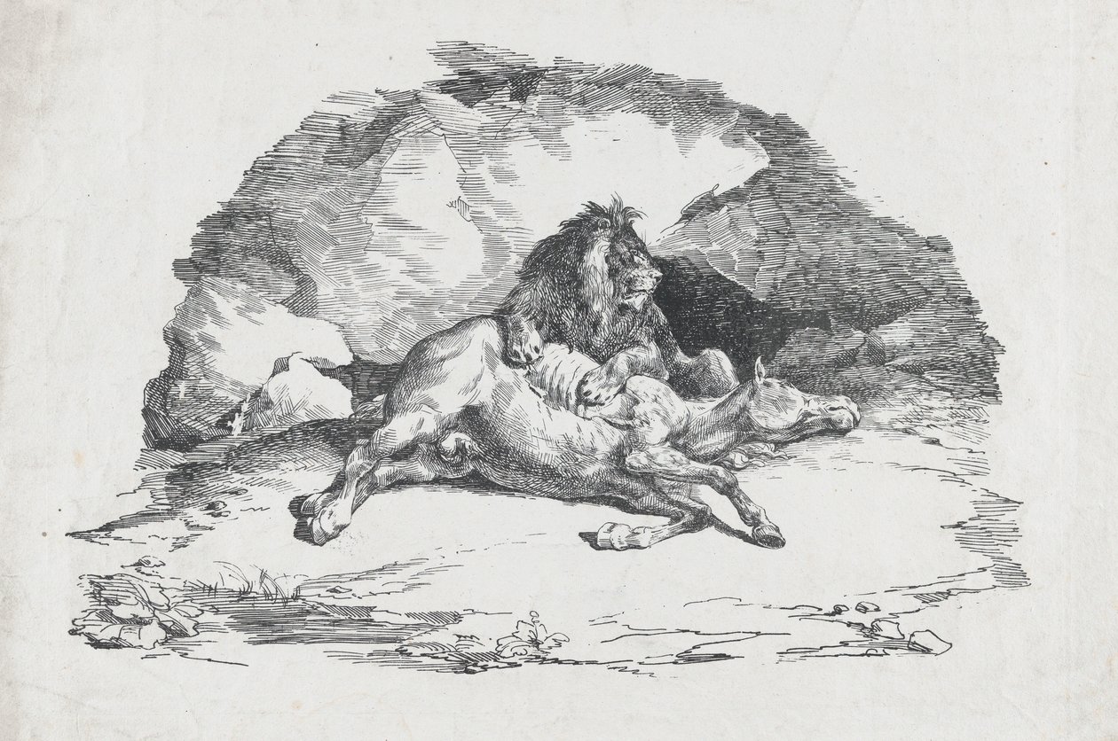 Løve fortærer en hest, 1818. av Theodore Gericault