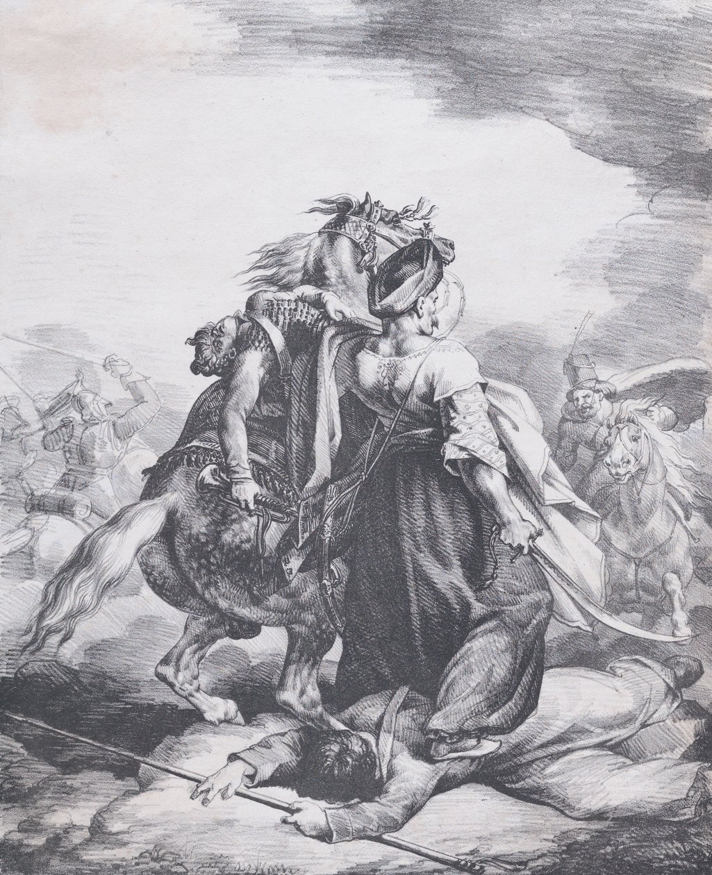 Mameluck forsvarer en såret trompetist, 1818. av Theodore Gericault