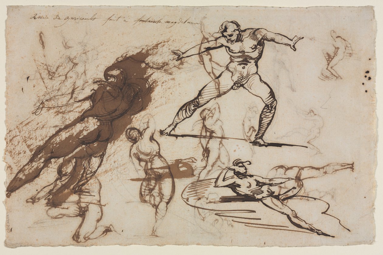 Ark med skisser (recto) av Theodore Gericault