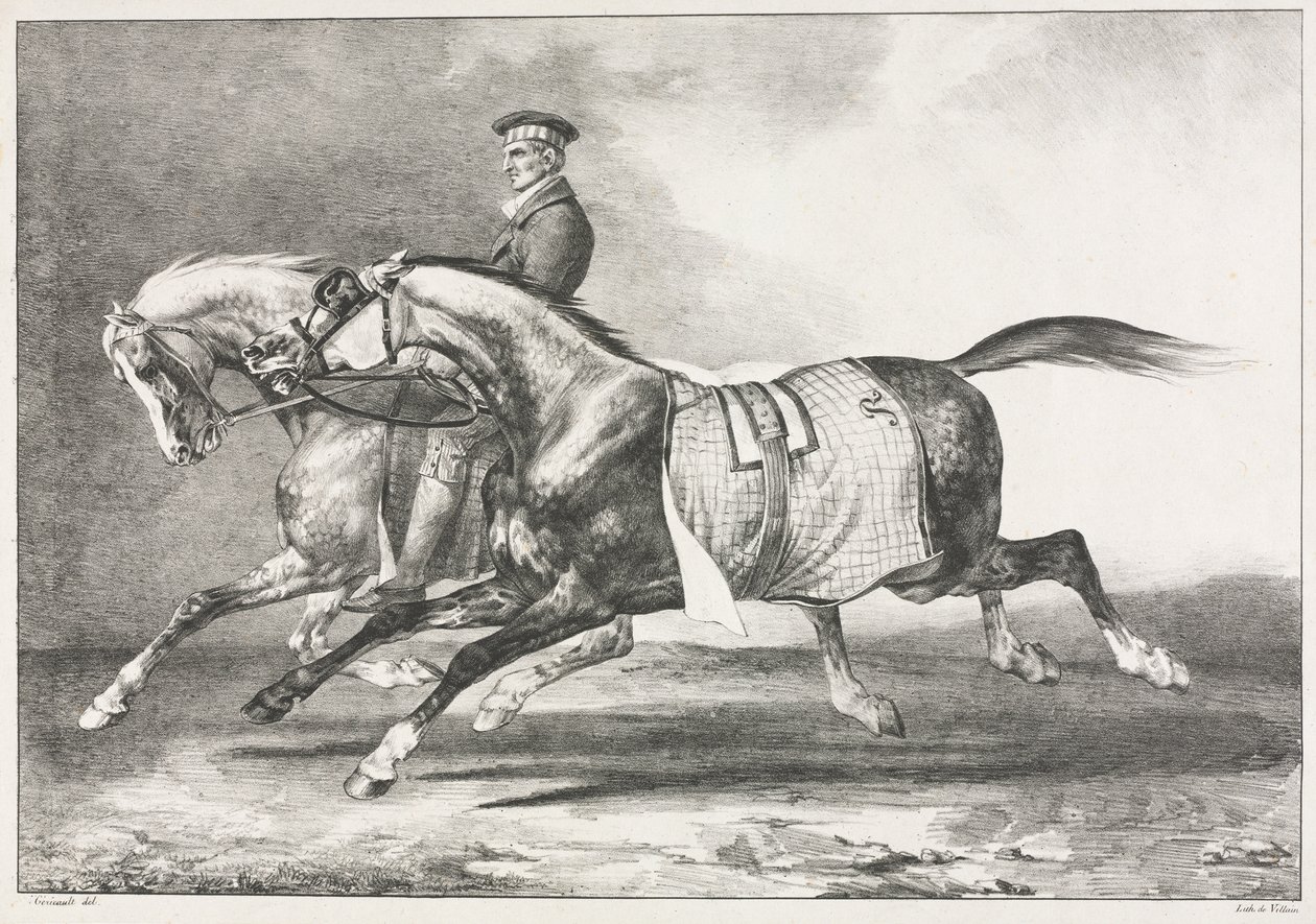 To sprakkete hester som trener av Theodore Gericault