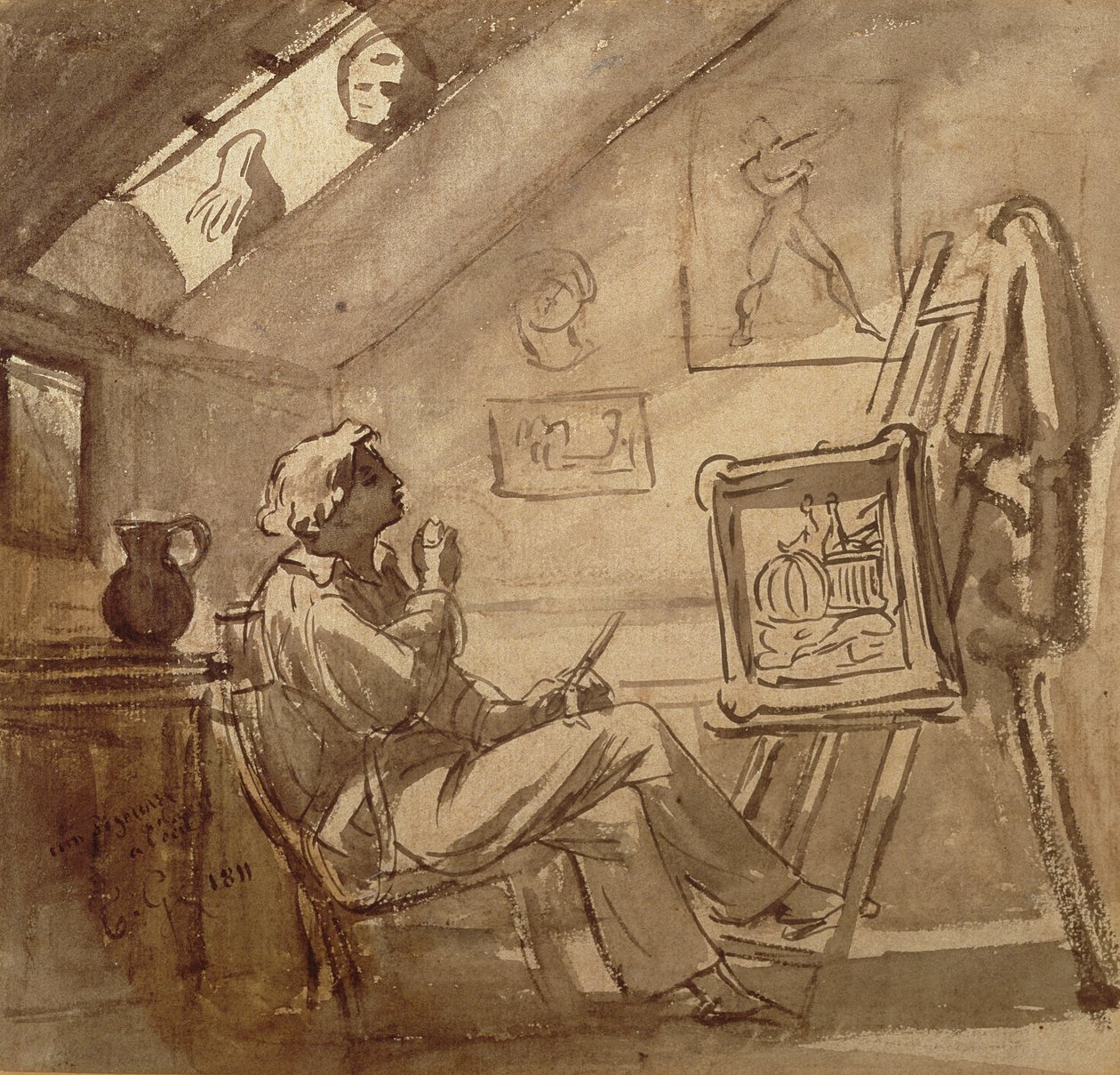 Ung maler i atelieret sitt av Theodore Gericault