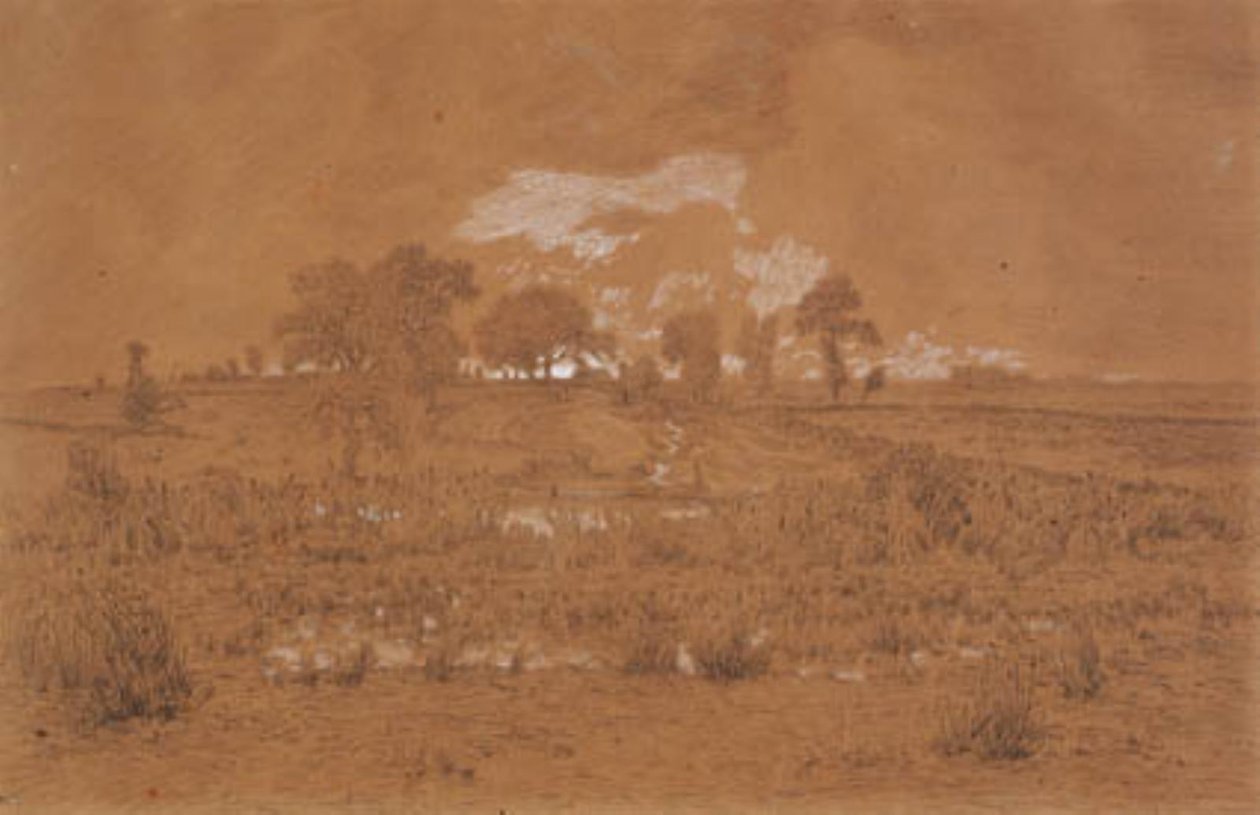 Kveldslandskap med myr av Theodore Rousseau