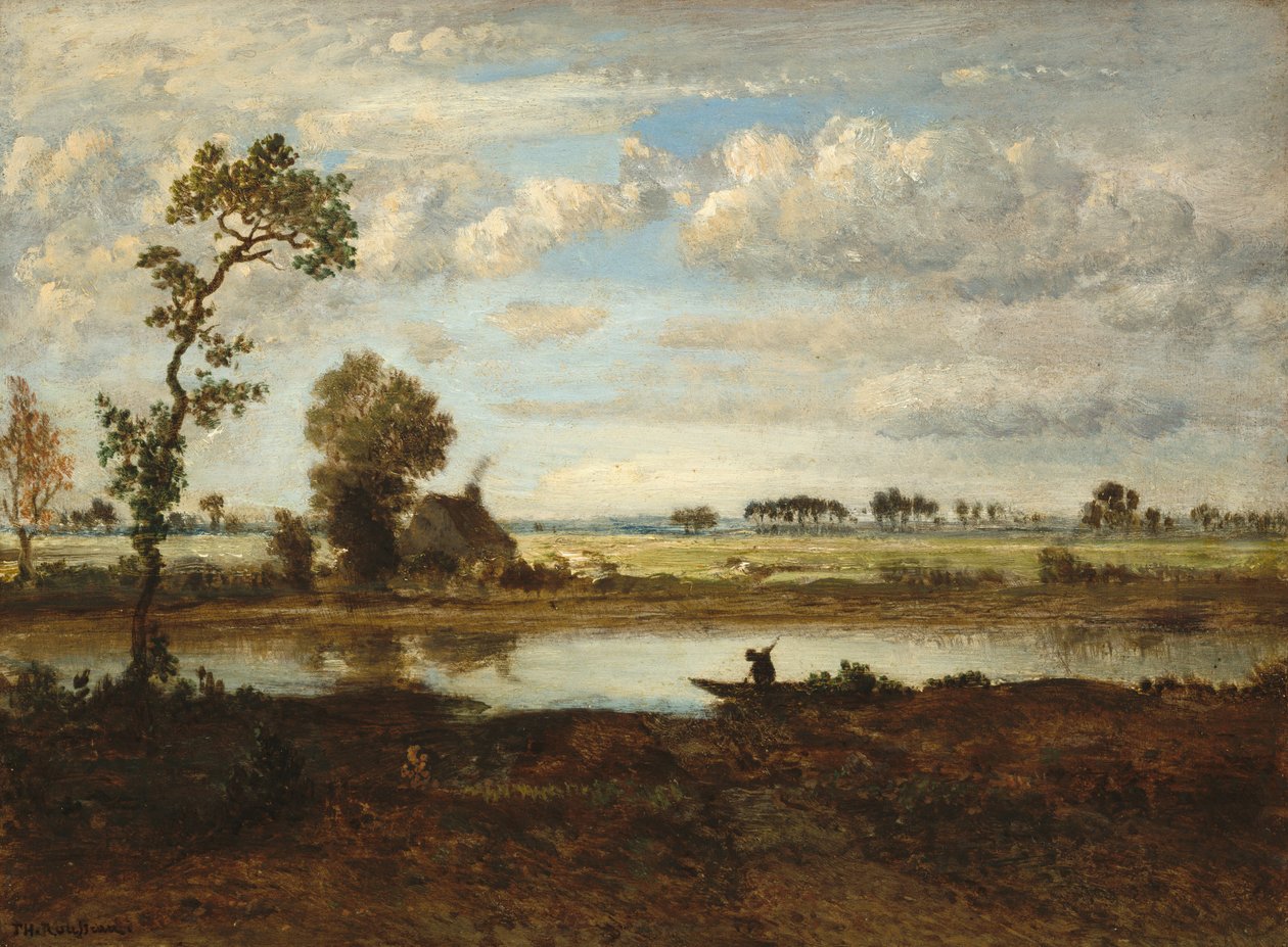 Landskap med båtmann, ca. 1860. av Theodore Rousseau