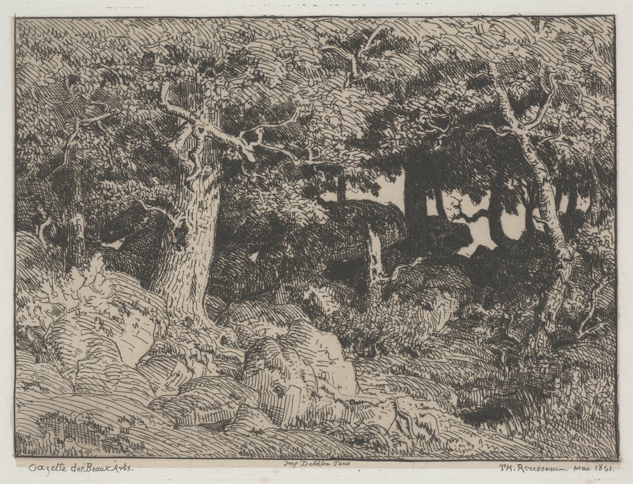 Eiketrær og steiner av Pierre Etienne Theodore Rousseau