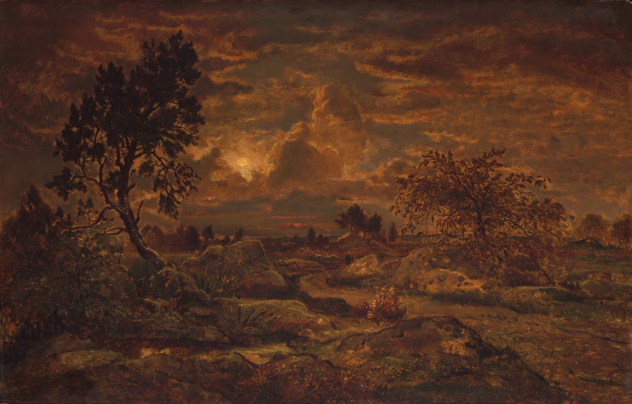 Solnedgang nær Arbonne, ca. 1860-65. av Theodore Rousseau