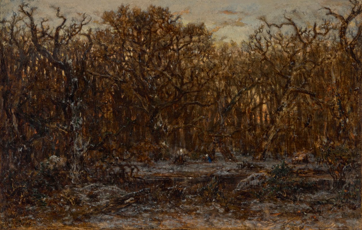 Skog ved solnedgang om vinteren av Theodore Rousseau