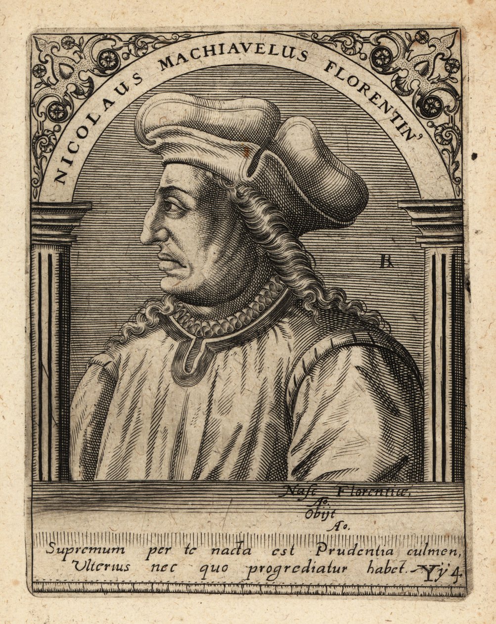 Machiavelli, italiensk diplomat. av Theodore de Bry