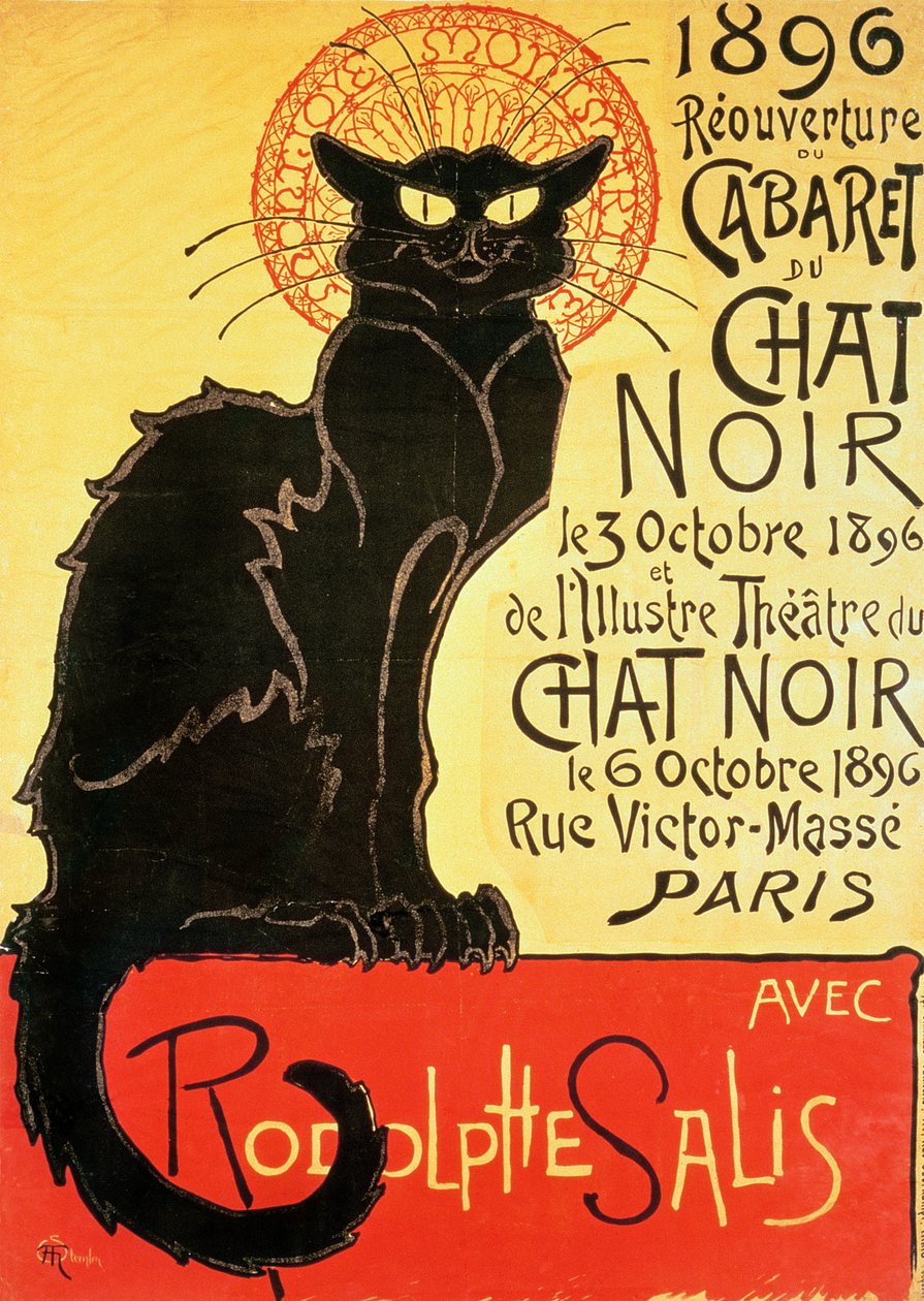 Gjenåpning av Chat Noir Cabaret, 1896 av Théophile Alexandre Steinlen