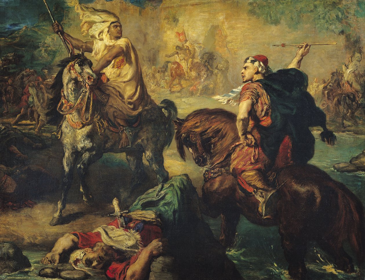 Arabiske stammehøvdinger i enkeltkamp, under vollene til en by, 1852 av Théodore Chassériau