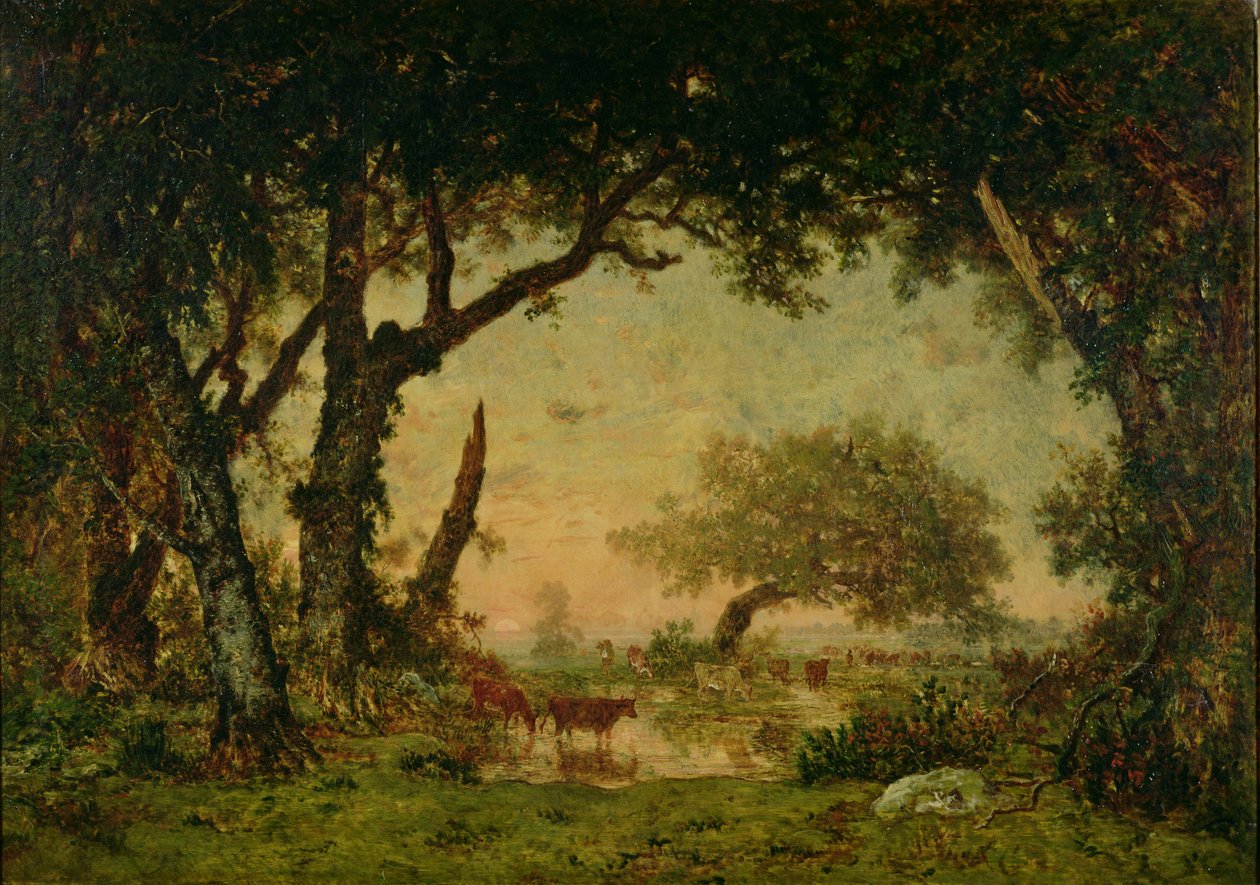 The Edge of the Forest at Fontainebleau, Solnedgang, 1850-51 av Pierre Etienne Theodore Rousseau