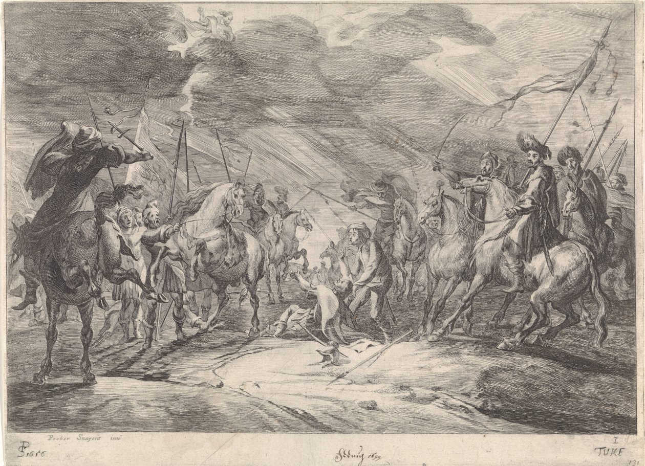 Slagmarksscene Cavalry Combat (serietittel) av Théodorus van Kessel