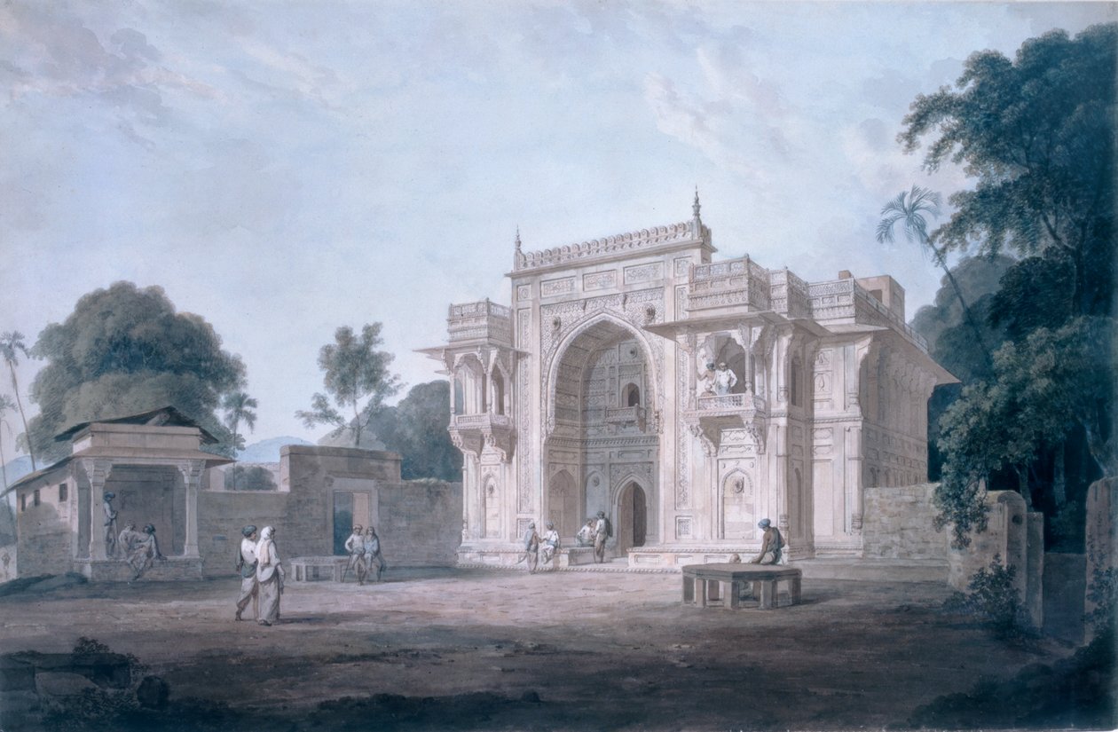 Port som fører til en moske, Chunargarh, Uttar Pradesh (farget akvatint) av Thomas und William Daniell
