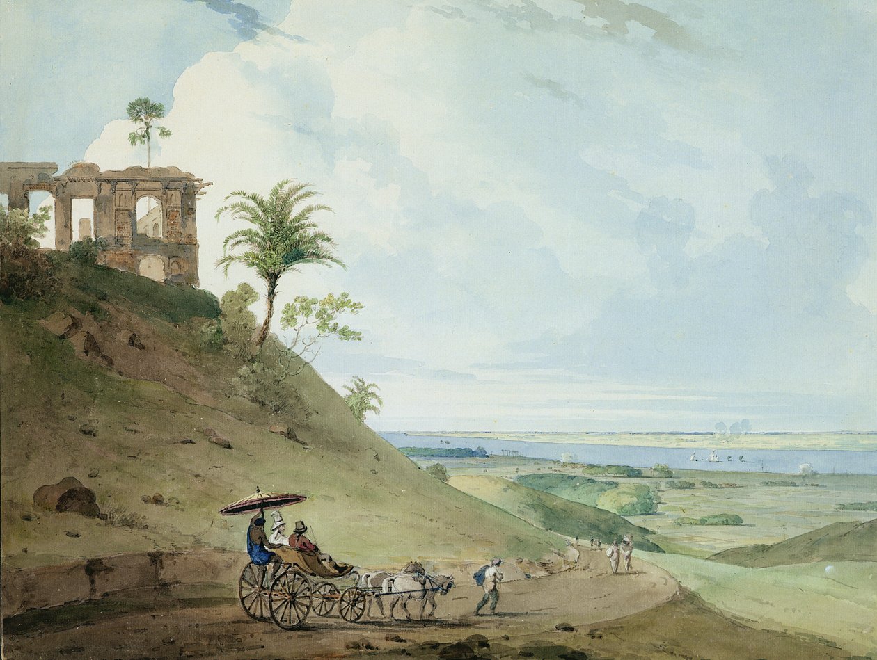 Ruiner på Pir Pihar, nær Monghy, Bihar, 1790 (wc over grafitt på papir) av Thomas und William Daniell