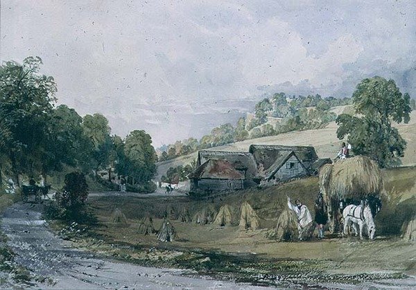 Høyproduksjon i Ashurst, Surrey av Thomas Allom