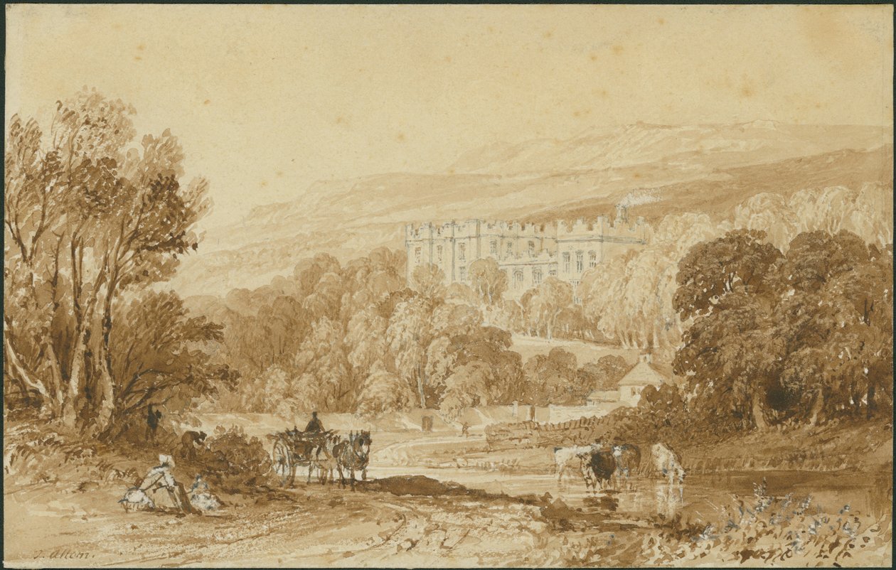 Stanhope Castle, Durham (blyant og vask på vevd papir) av Thomas Allom